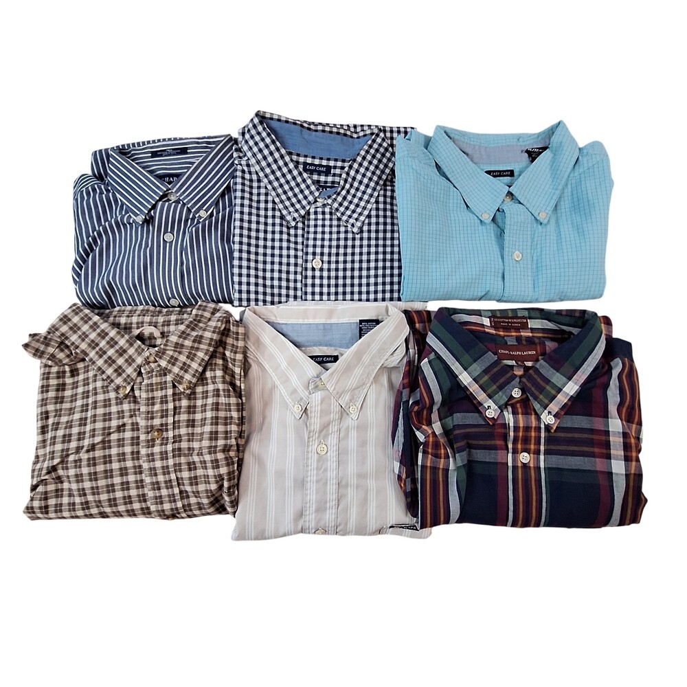 Chaps Shirt Mens XL Lot 6 Plaid Check Striped Twill
